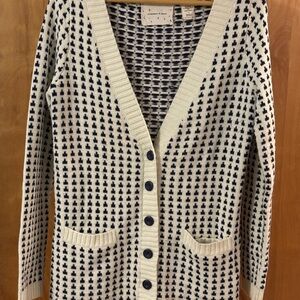 Elegant Cream and Navy Knit Cardigan